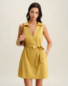 Yellow Tie Waist Sleeveless Mini Dress - Threadford