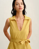 Yellow Tie Waist Sleeveless Mini Dress - Threadford