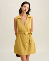 Yellow Tie Waist Sleeveless Mini Dress - Threadford