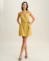 Yellow Tie Waist Sleeveless Mini Dress - Threadford