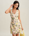 Yellow V Neck Floral Sleeveless Mini Dress - Threadford