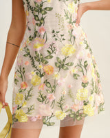 Yellow V Neck Floral Sleeveless Mini Dress - Threadford