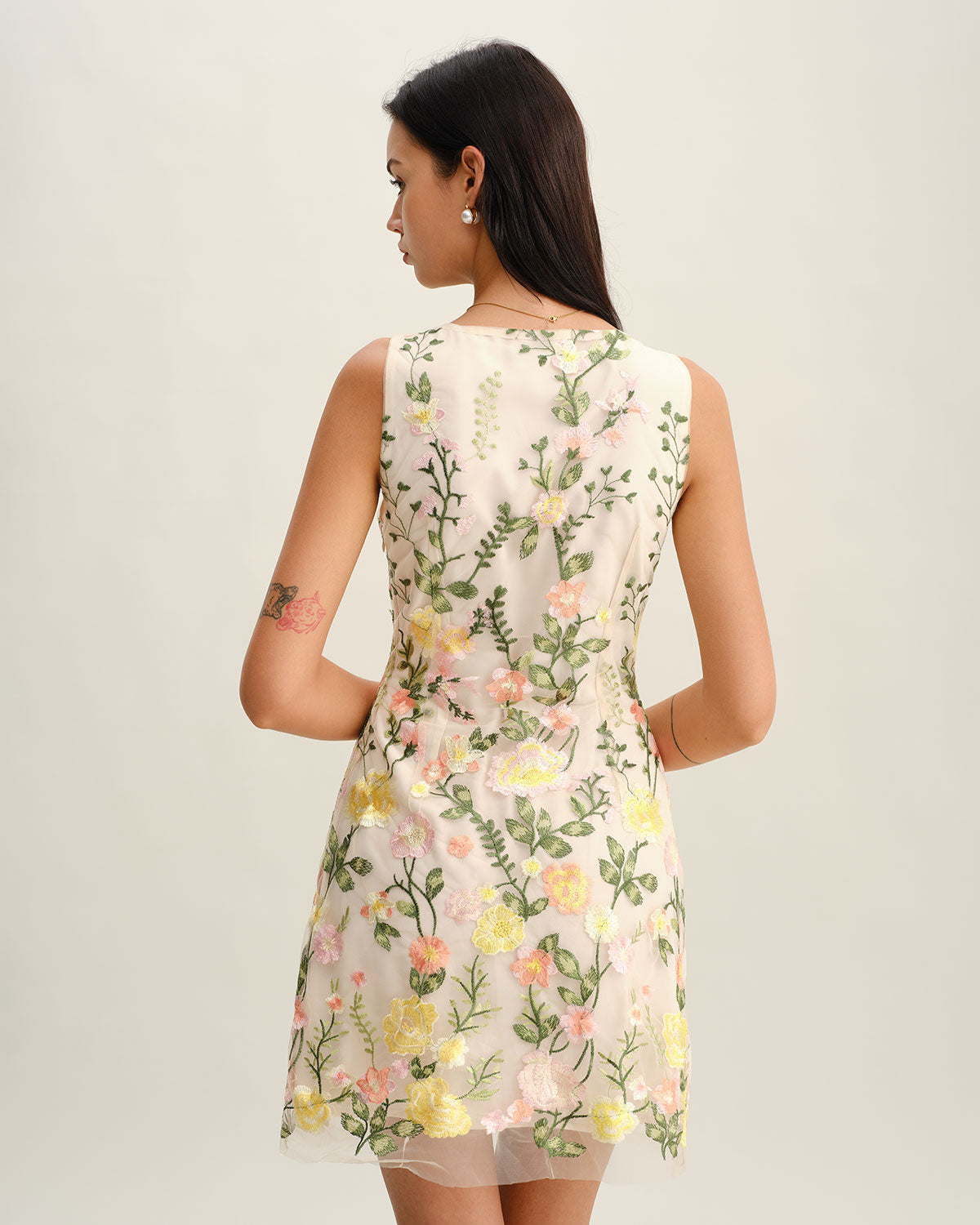 Yellow V Neck Floral Sleeveless Mini Dress - Threadford