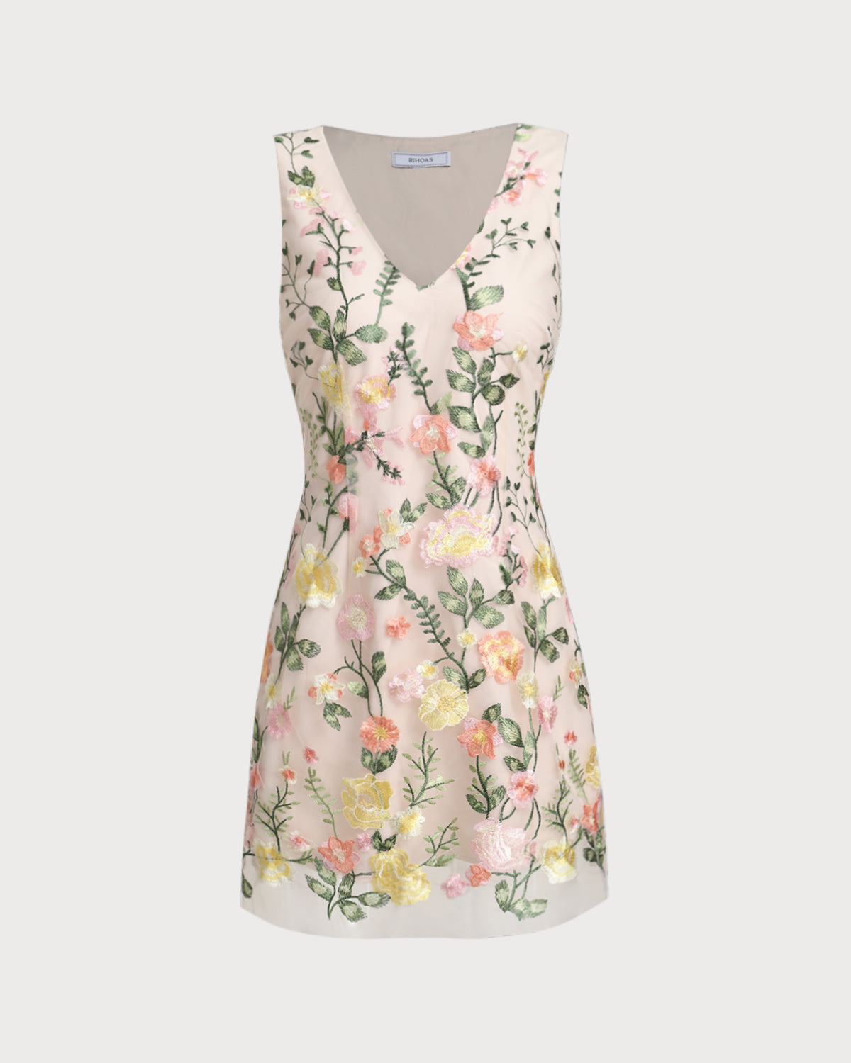 Yellow V Neck Floral Sleeveless Mini Dress - Threadford