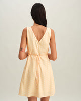 Yellow V Neck Polka Dot Sleeveless Mini Dress - Threadford