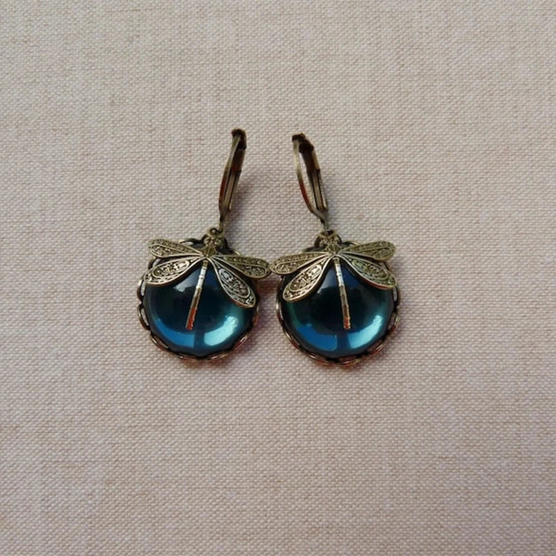 Vintage-Inspired Antique Gold Dragonfly Earrings - Threadford