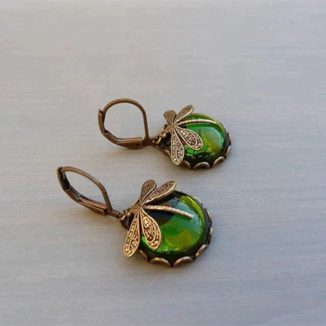 Vintage-Inspired Antique Gold Dragonfly Earrings - Threadford