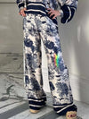 Satin Jungle Floral Print Loose Wide-Leg Pants - Threadford