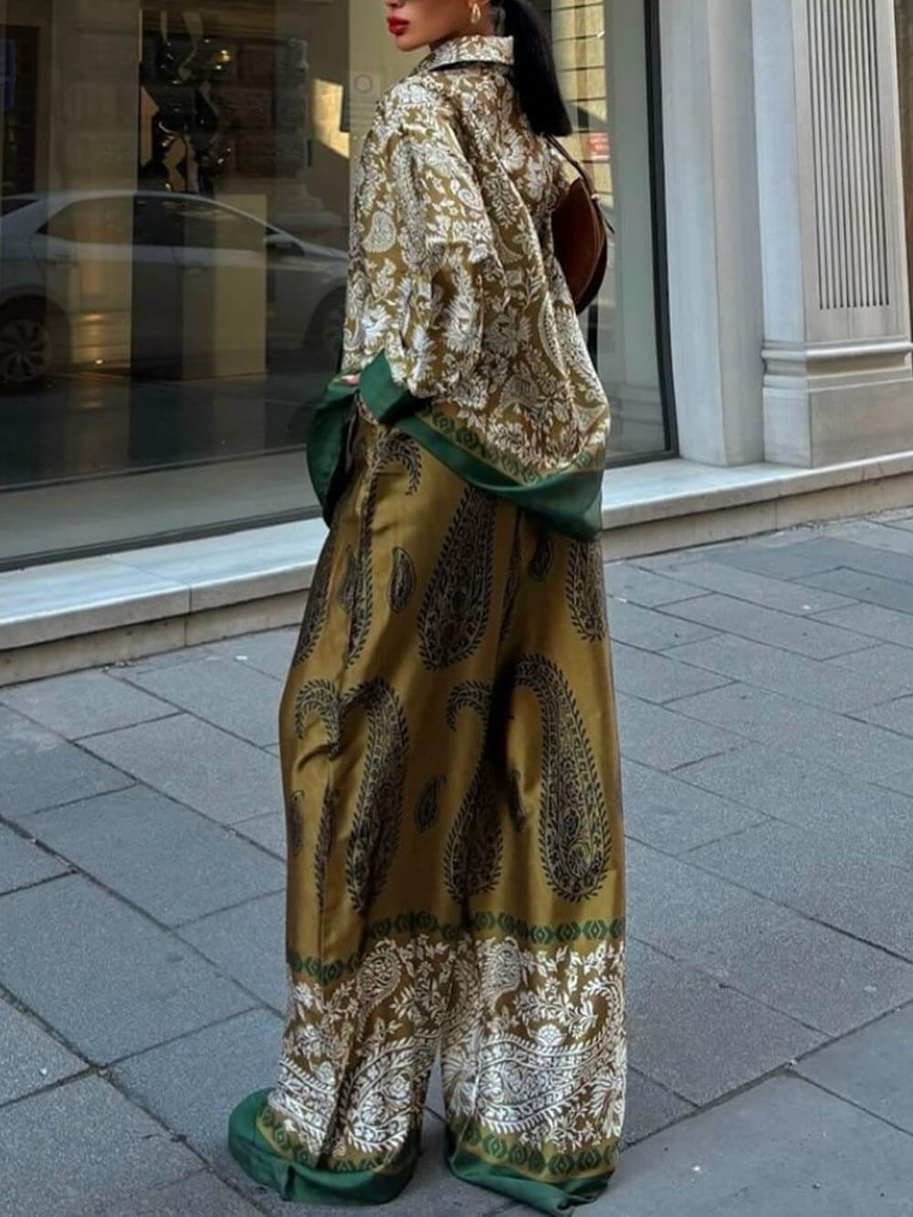 Modern Feel Contrast Color Paisley Unique Print Elastic Waist Pocketed Pants - Threadford