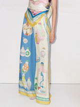 Exquisite Vintage Court Painted Print Wide Leg Pants - Threadford