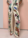 Satin Unique Print Elastic Waist Pocketed Wide Leg Pants - Threadford