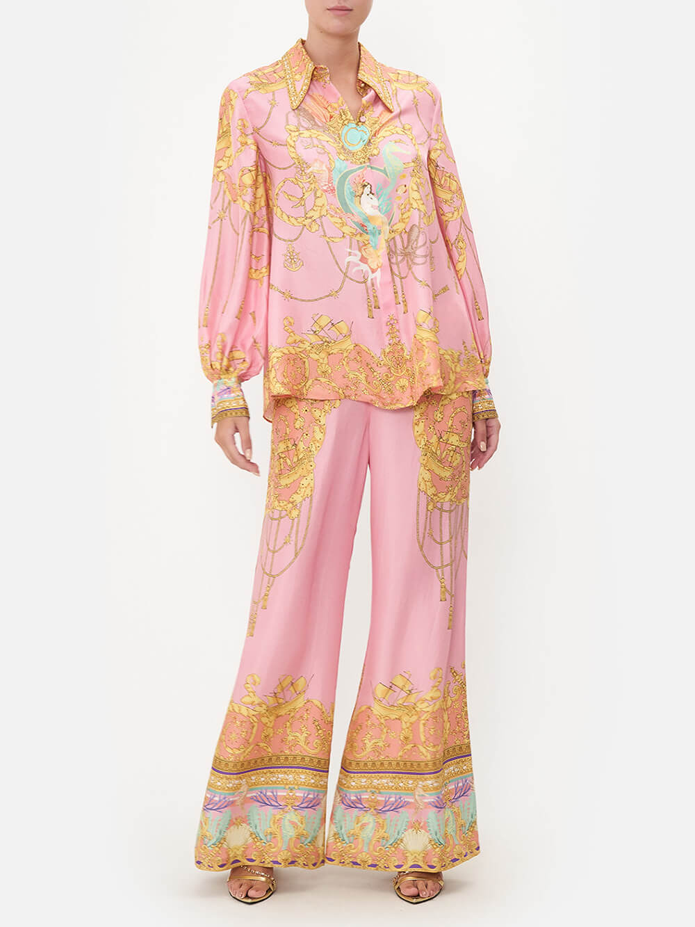 Special Print Fish Shape Loose High Waist Wide Leg Pants - Threadford