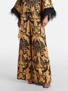 Ethnic Satin Print Pocket Wide-leg Pants - Threadford