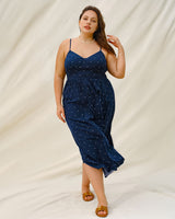 Navy Polka Dot Plus Size Slip Midi Dress - Threadford