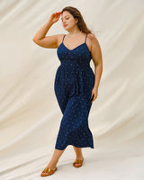 Navy Polka Dot Plus Size Slip Midi Dress - Threadford