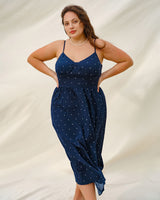 Navy Polka Dot Plus Size Slip Midi Dress - Threadford