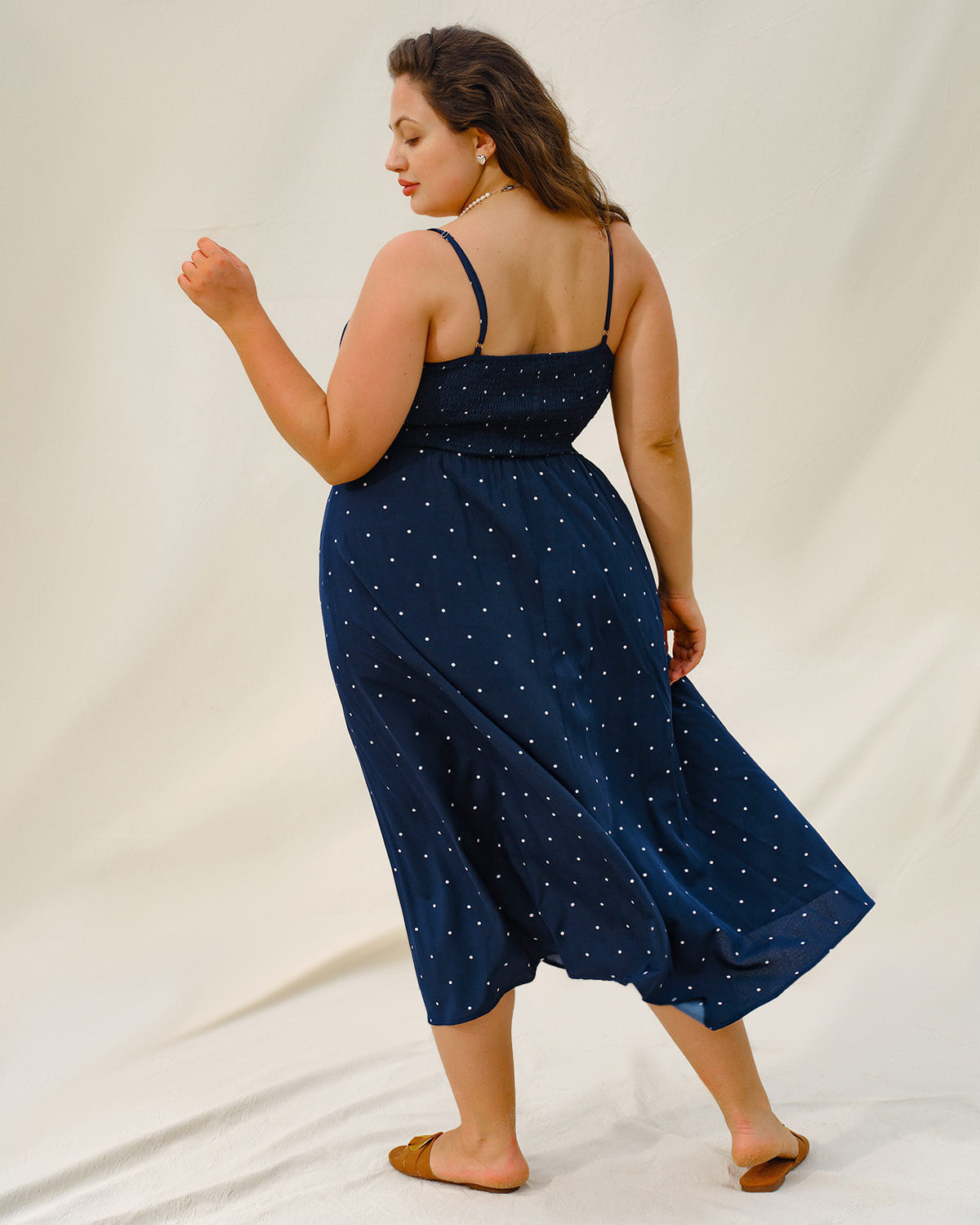 Navy Polka Dot Plus Size Slip Midi Dress - Threadford