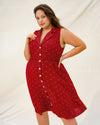 Red Polka Dot Plus Size Button Midi Dress - Threadford
