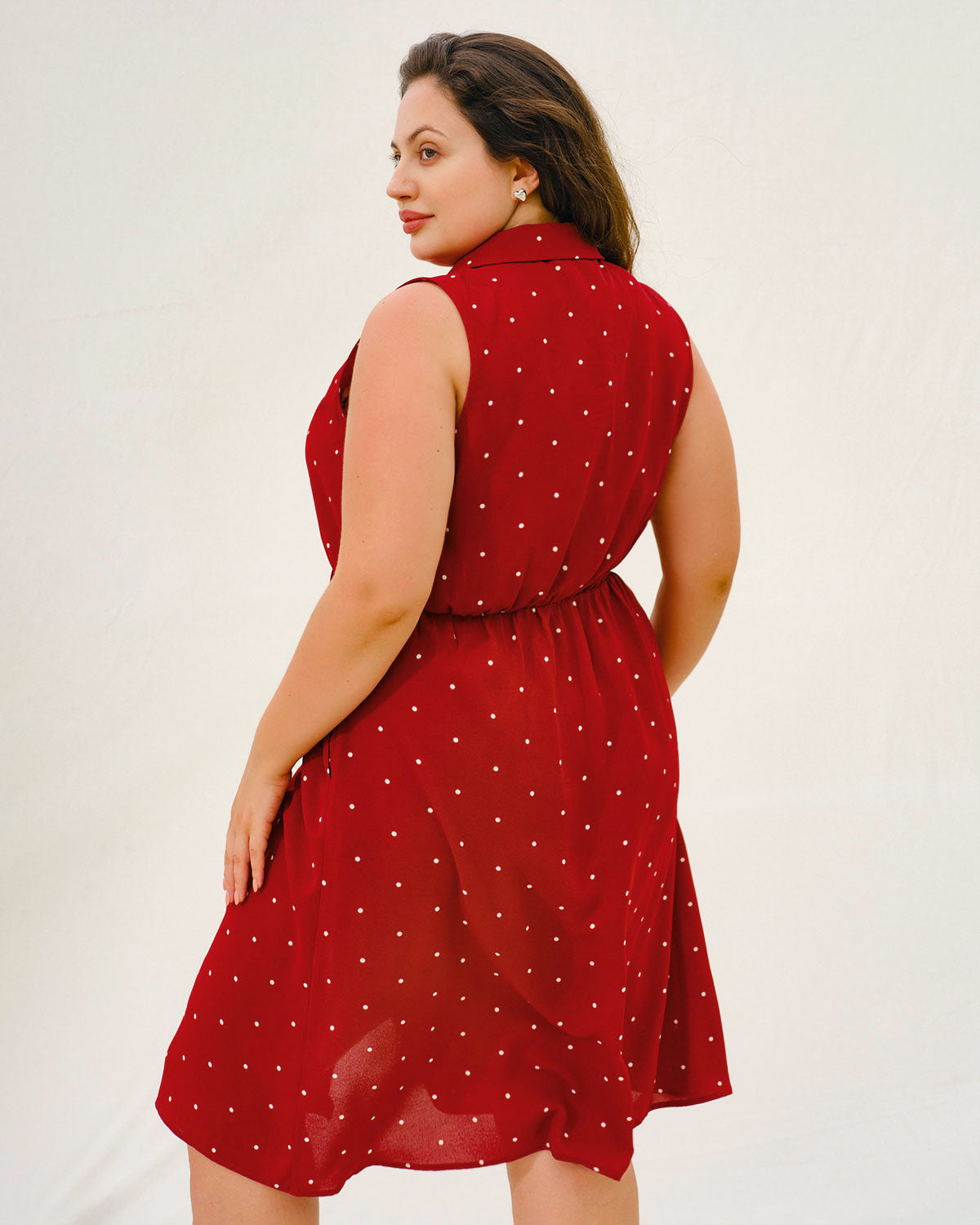 Red Polka Dot Plus Size Button Midi Dress - Threadford