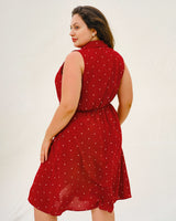 Red Polka Dot Plus Size Button Midi Dress - Threadford