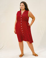 Red Polka Dot Plus Size Button Midi Dress - Threadford