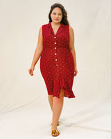 Red Polka Dot Plus Size Button Midi Dress - Threadford
