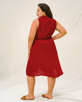 Red Polka Dot Plus Size Button Midi Dress - Threadford