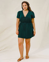 Green Puffed Sleeve Plus Size Mini Dress - Threadford