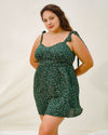 Green Floral Tie Strap Plus Size Mini Dress - Threadford