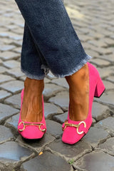 Chunky Heels with Alloy Buckle and Square Toe in Solid Colour - Threadford