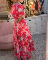 Carine | Dress with V-Neck and Floral Pattern - Threadford