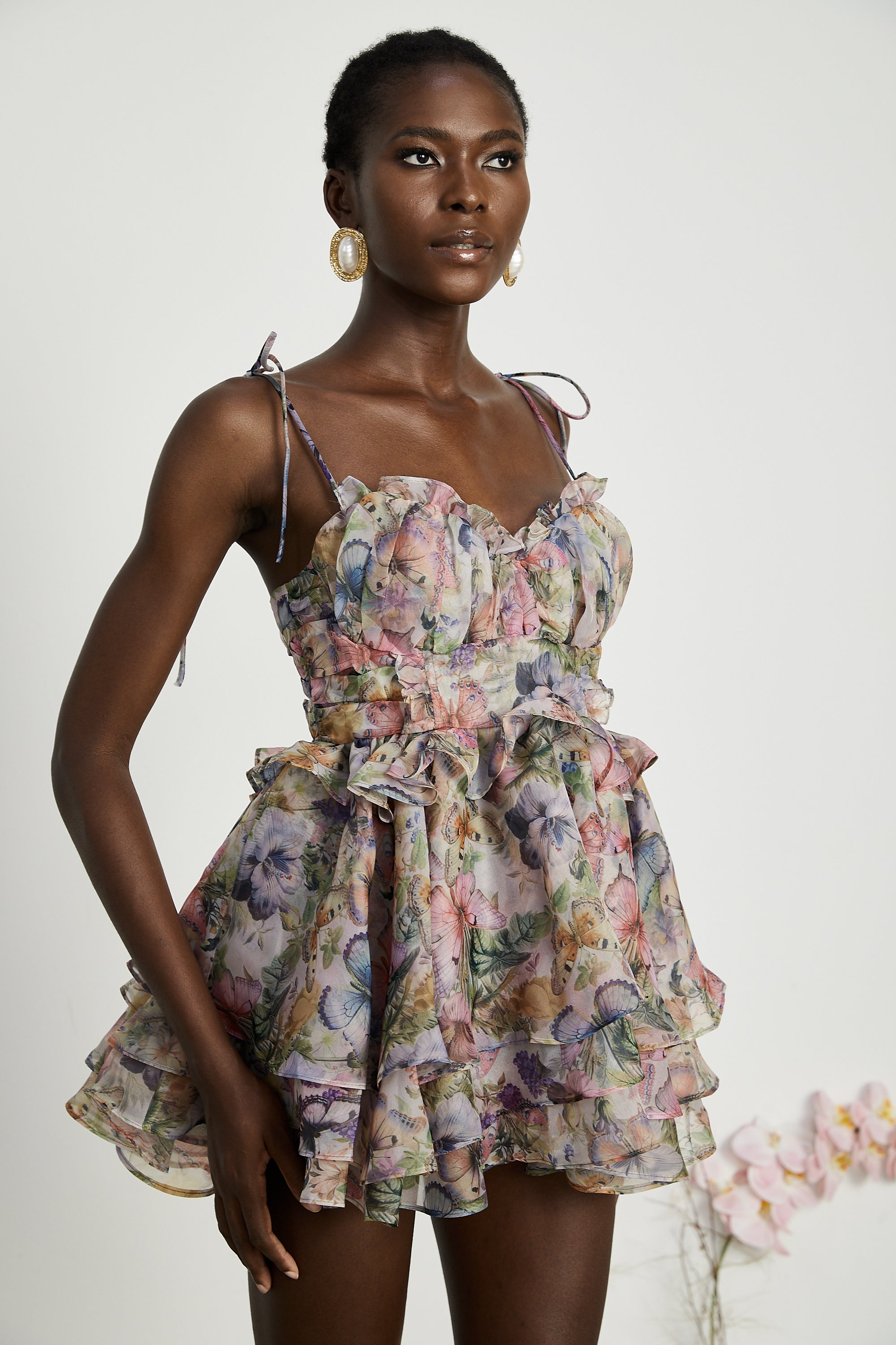 Juliette floral print pleated mini dress - Threadford