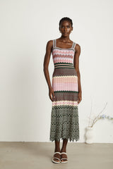 Daphné contrast-color knitted midi dress - Threadford