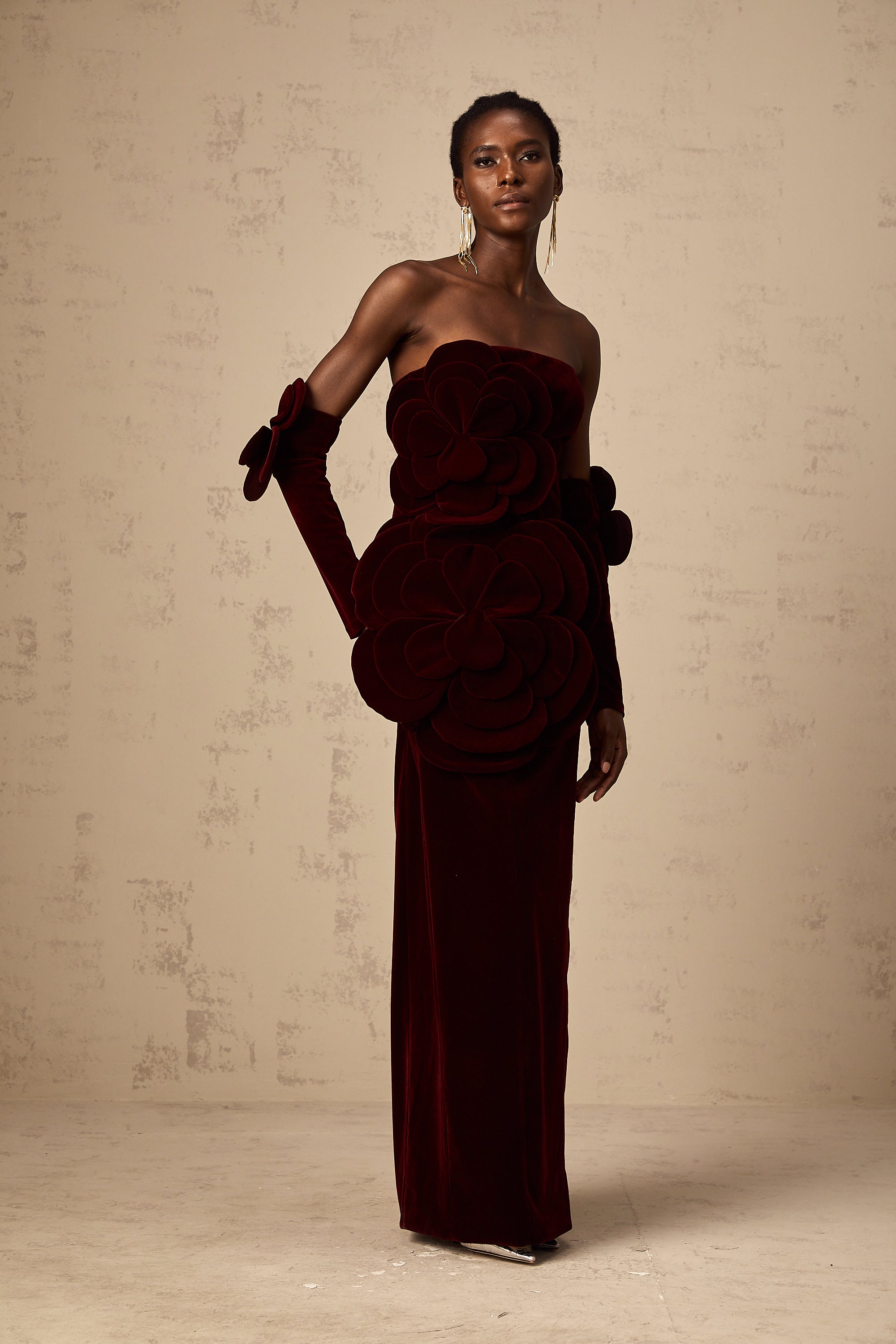 Azura Red Floral Appliqué Maxi Dress - Threadford