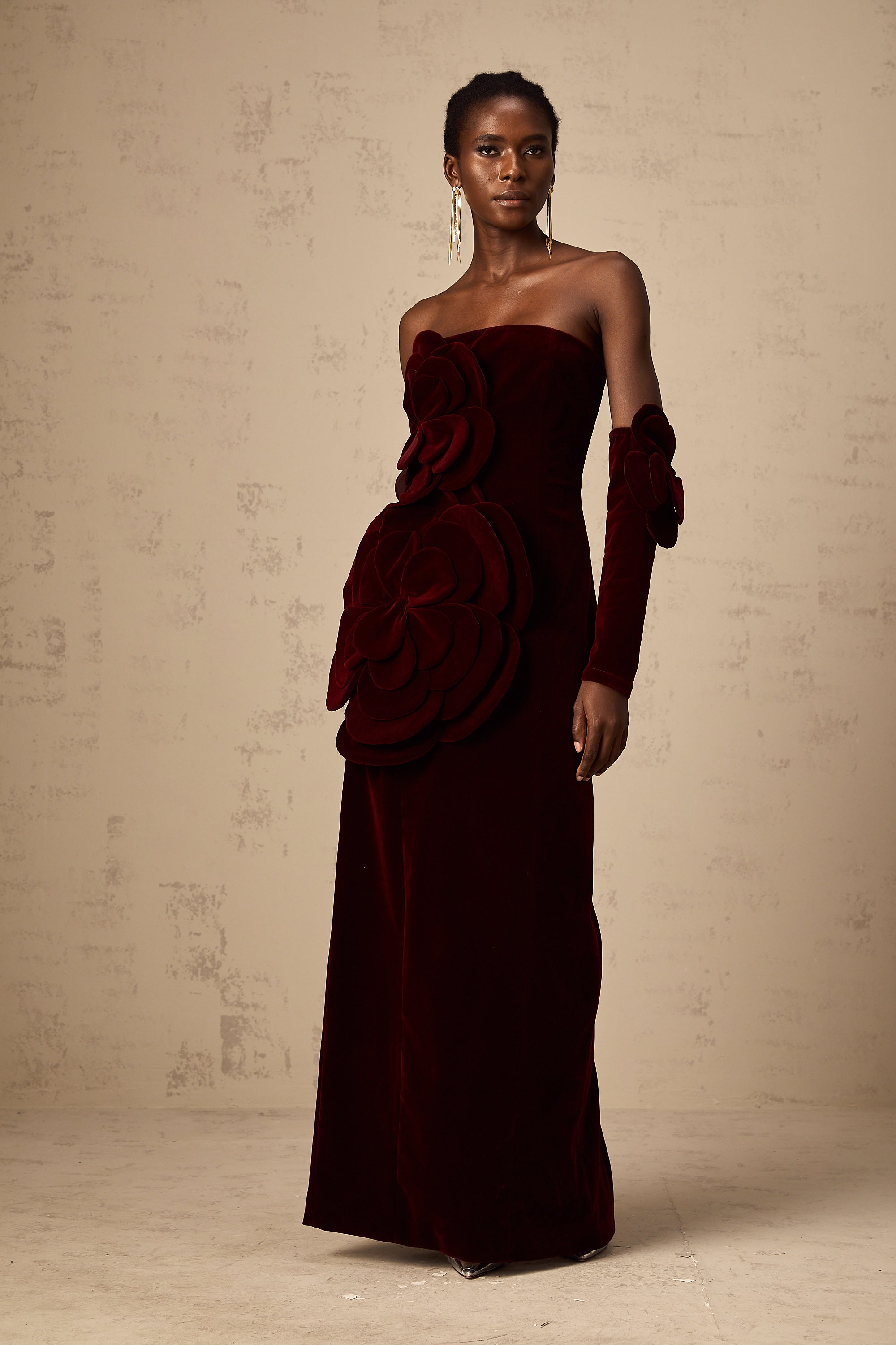 Azura Red Floral Appliqué Maxi Dress - Threadford