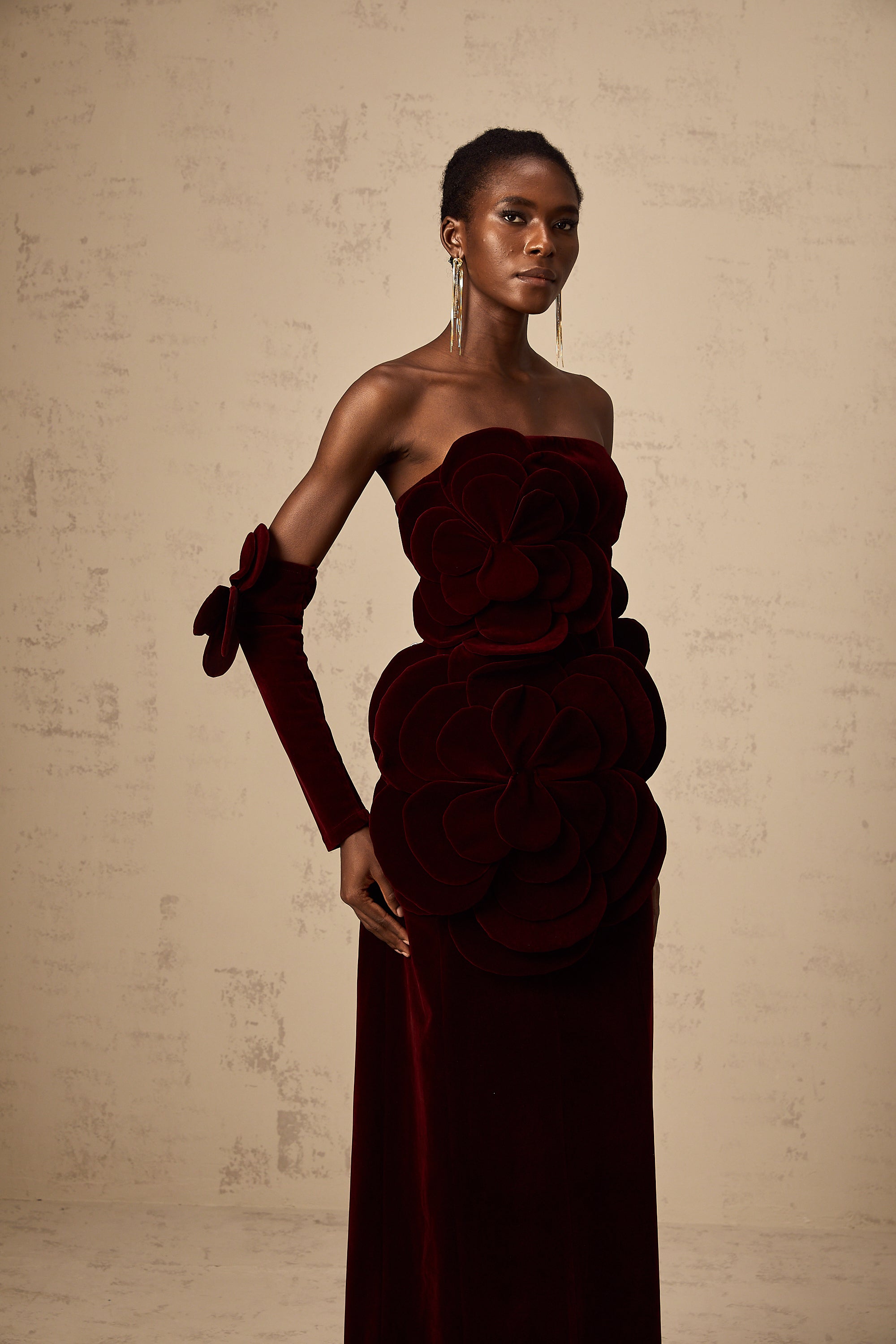Azura Red Floral Appliqué Maxi Dress - Threadford