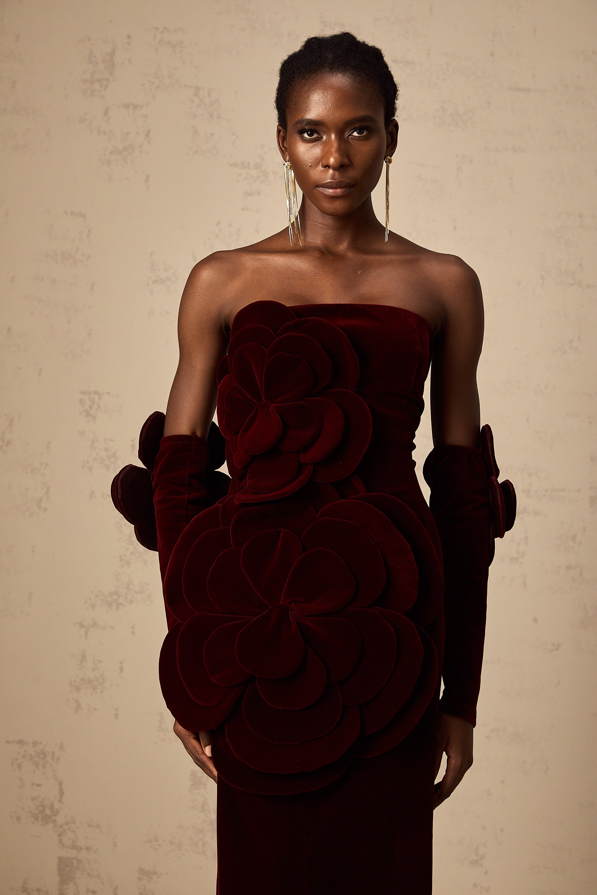 Azura Red Floral Appliqué Maxi Dress - Threadford