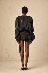 Eugénie Black Fully Pleated Ruffled Mini Dress - Threadford
