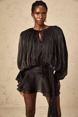 Eugénie Black Fully Pleated Ruffled Mini Dress - Threadford