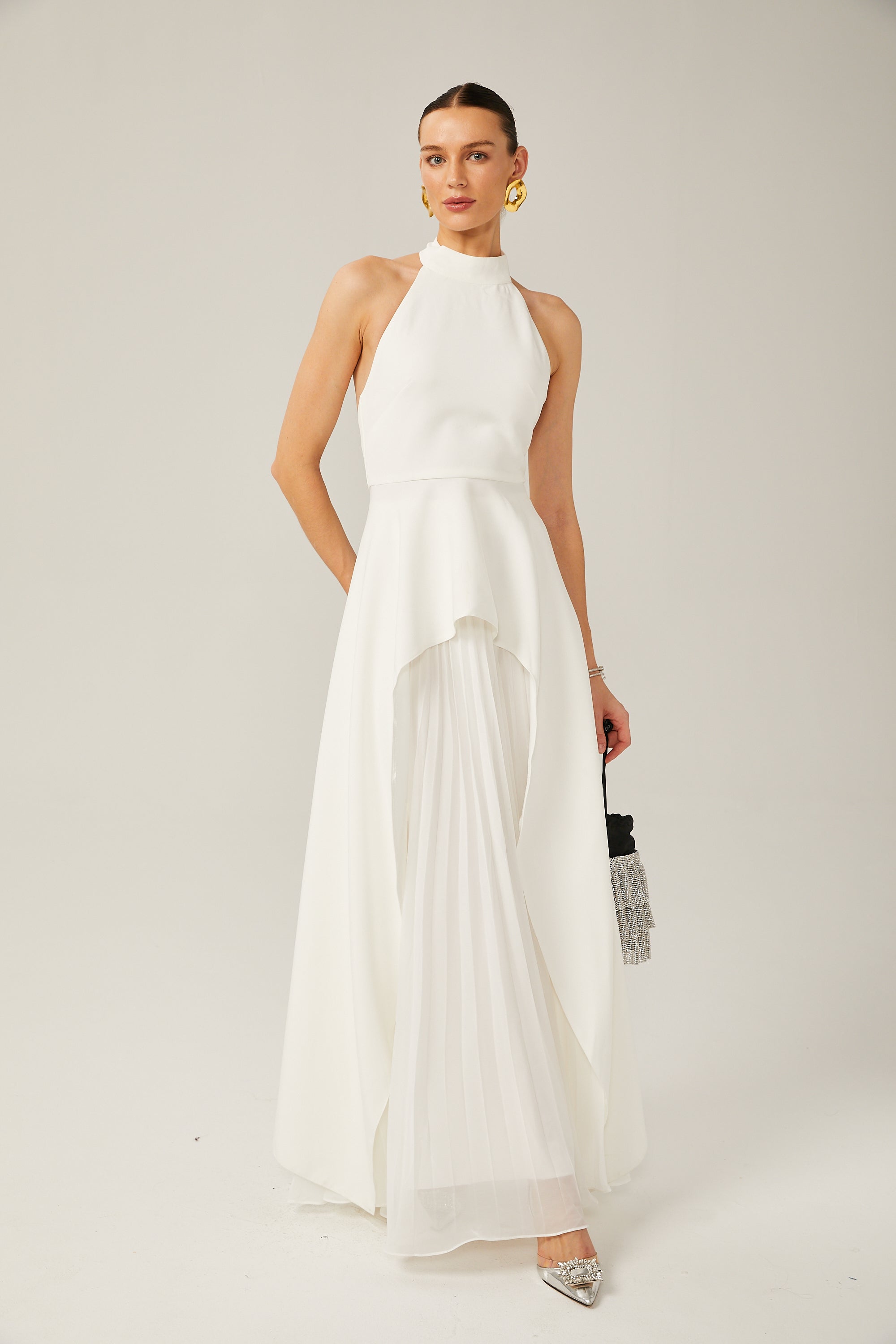 Inés halterneck layered long dress - Threadford