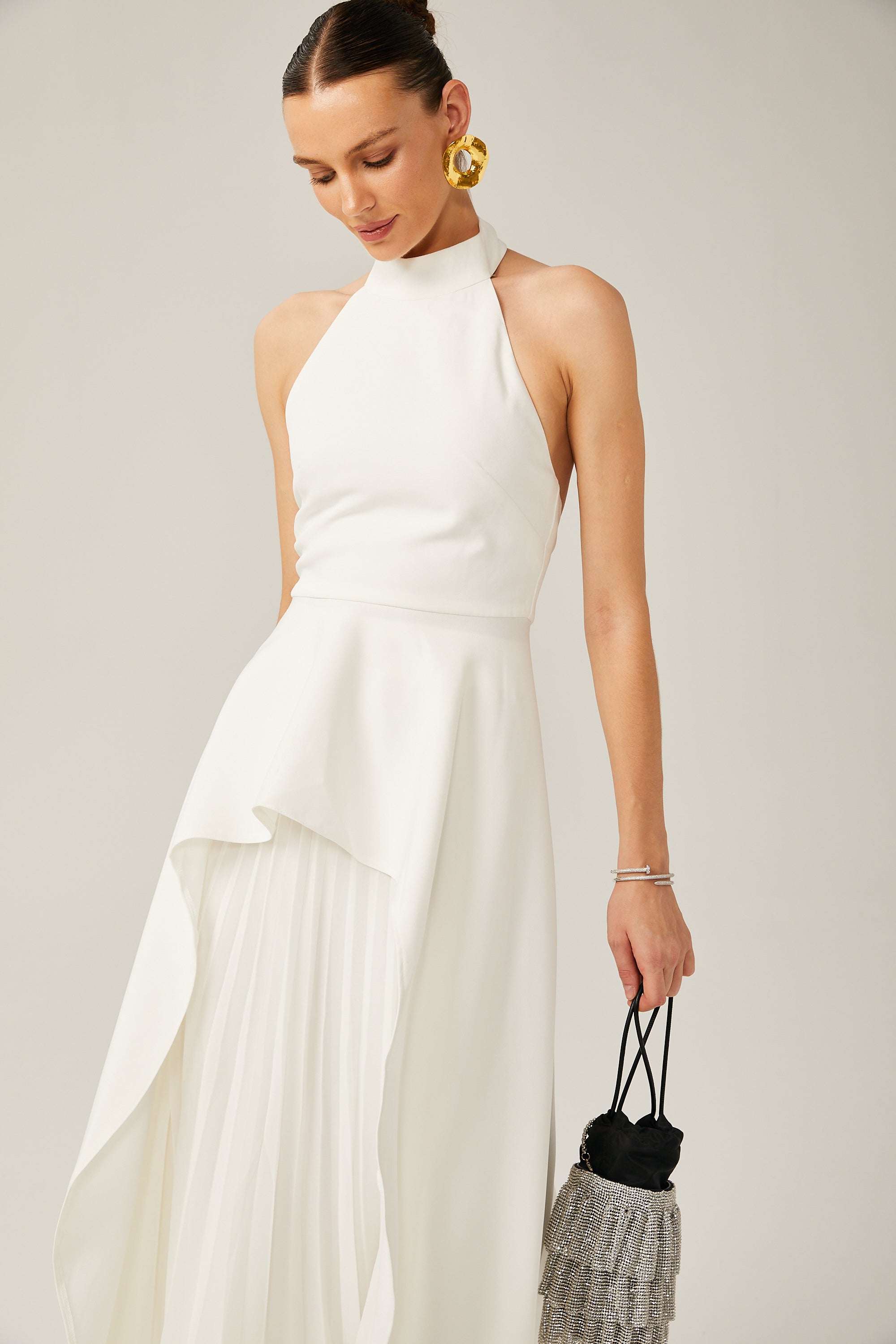 Inés halterneck layered long dress - Threadford