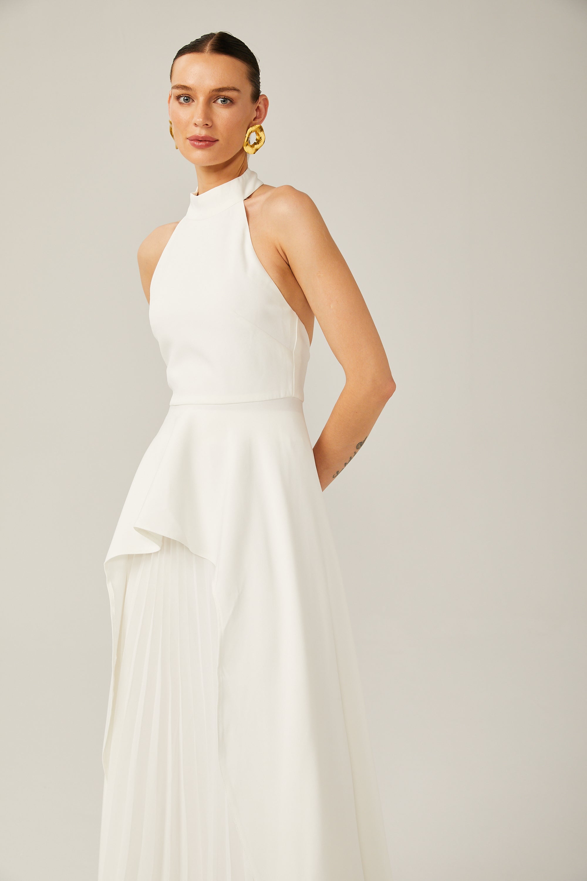 Inés halterneck layered long dress - Threadford