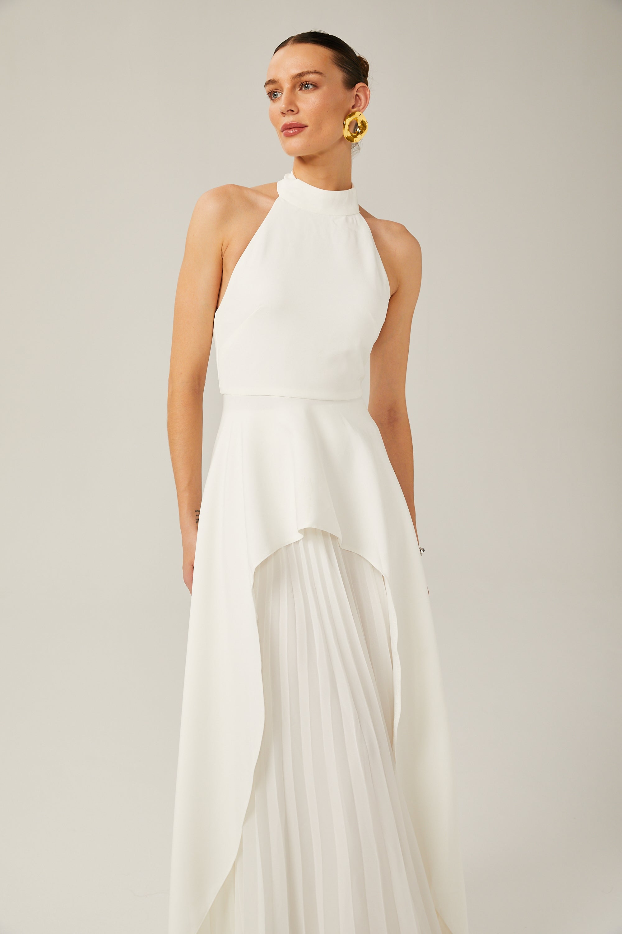 Inés halterneck layered long dress - Threadford
