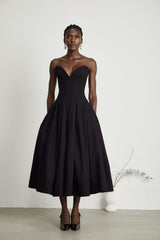 Katherine Black Off-Shoulder Corset Midi Dress - Threadford