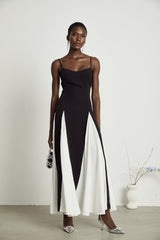 Sofie contrast-color pleated maxi dress - Threadford