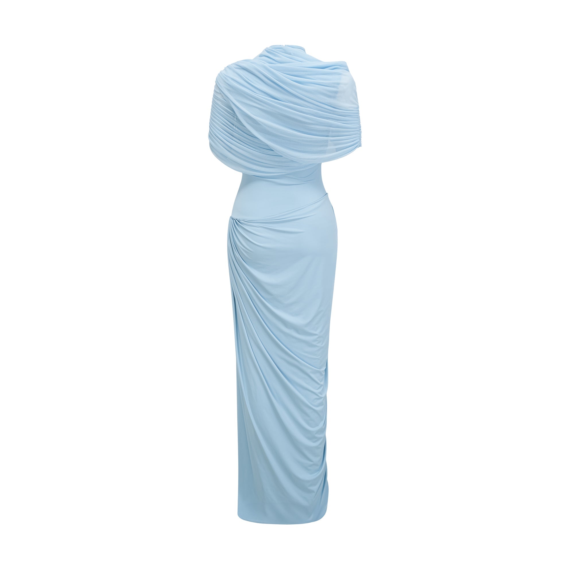 Catherine asymmetrical pleated maxi dress in Baby-blue - Threadford