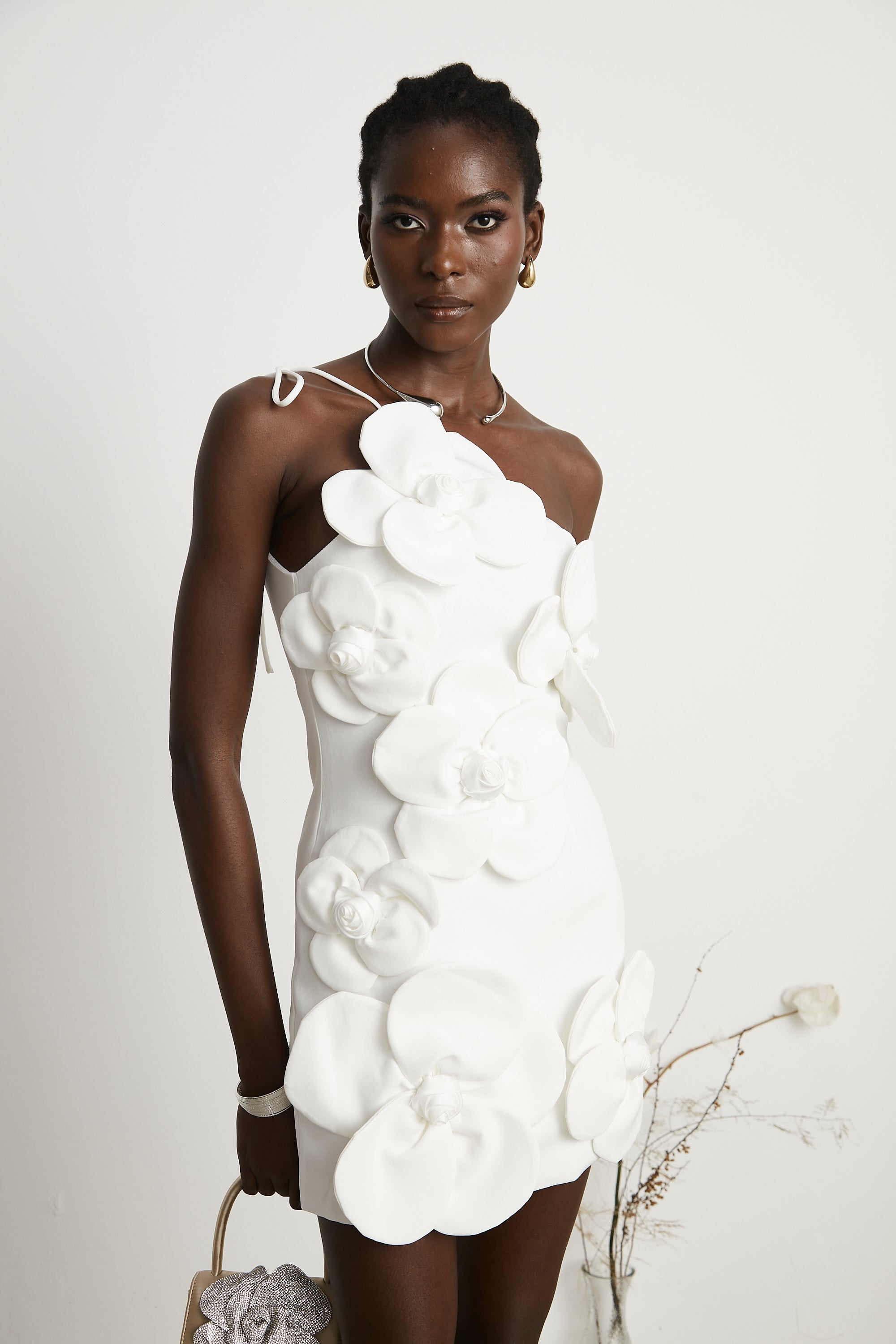 Liane White Floral Off-Shoulder Mini Dress - Threadford