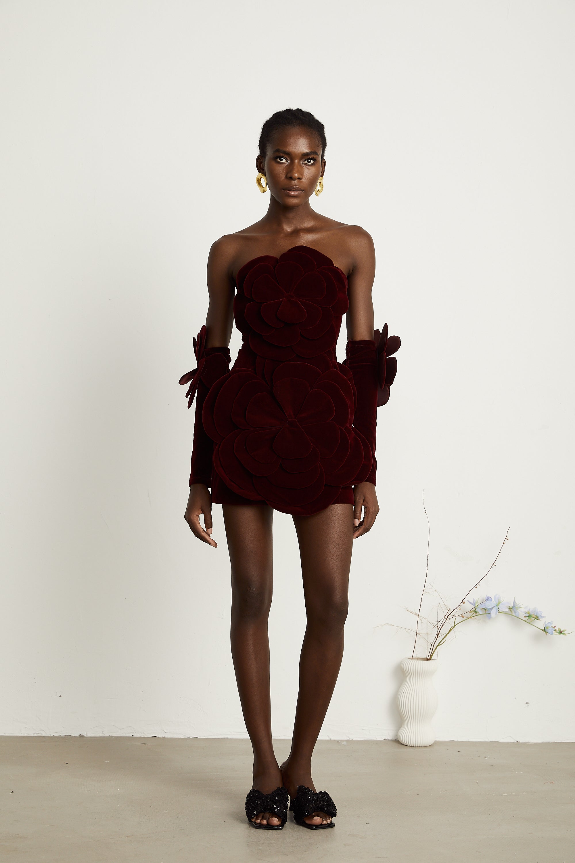 Azura Red Floral Appliqué Mini Dress - Threadford