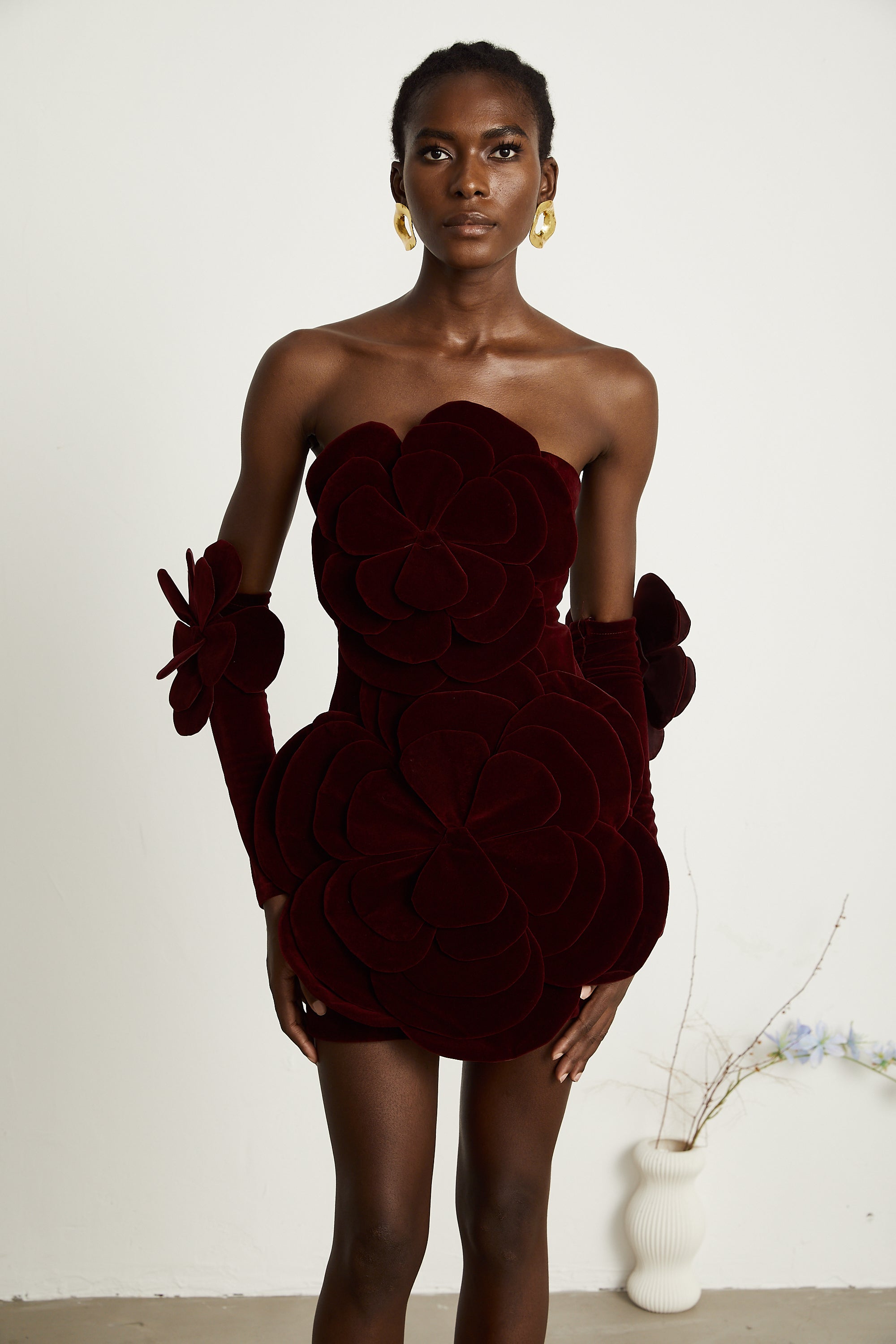 Azura Red Floral Appliqué Mini Dress - Threadford