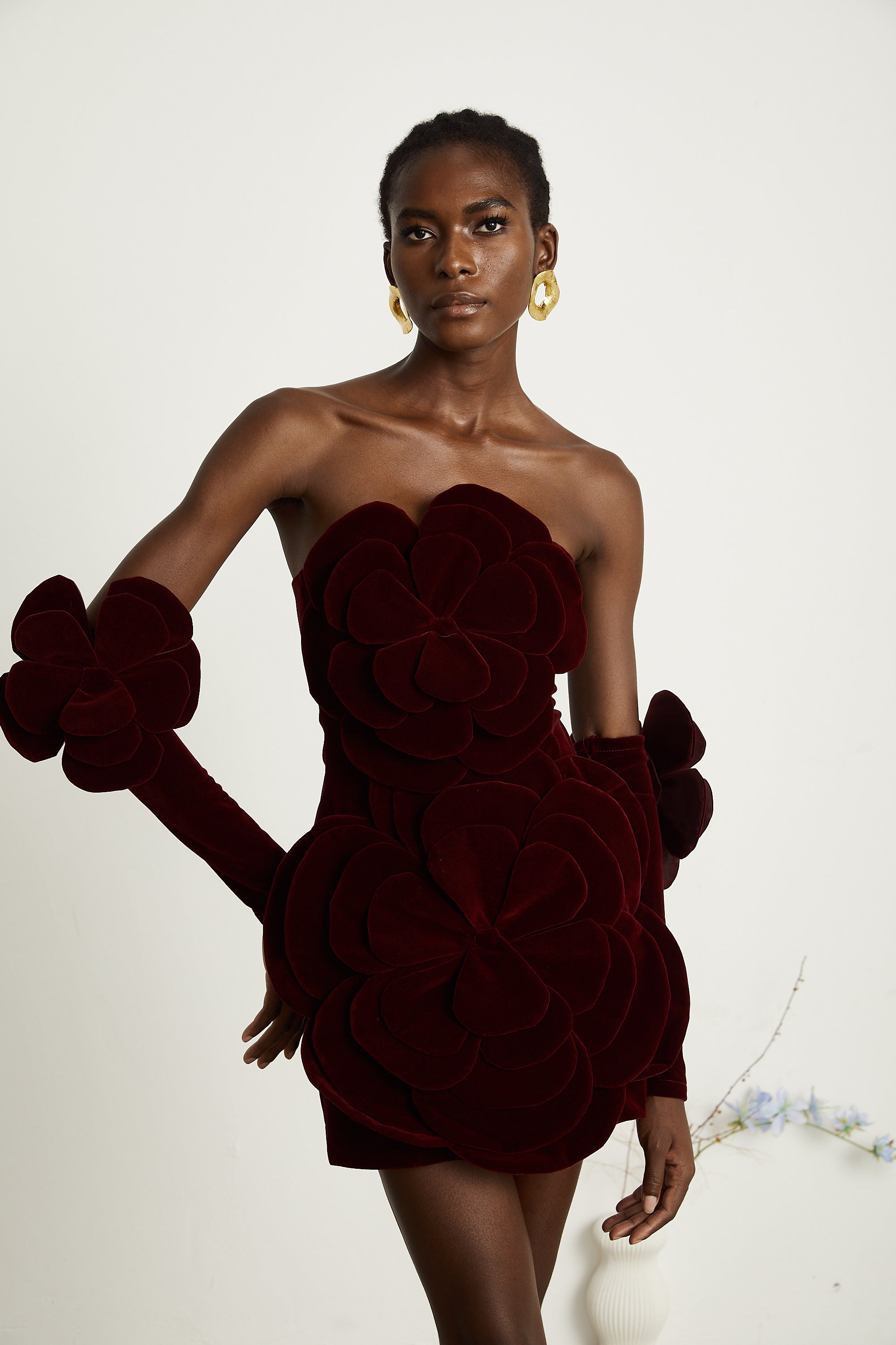 Azura Red Floral Appliqué Mini Dress - Threadford